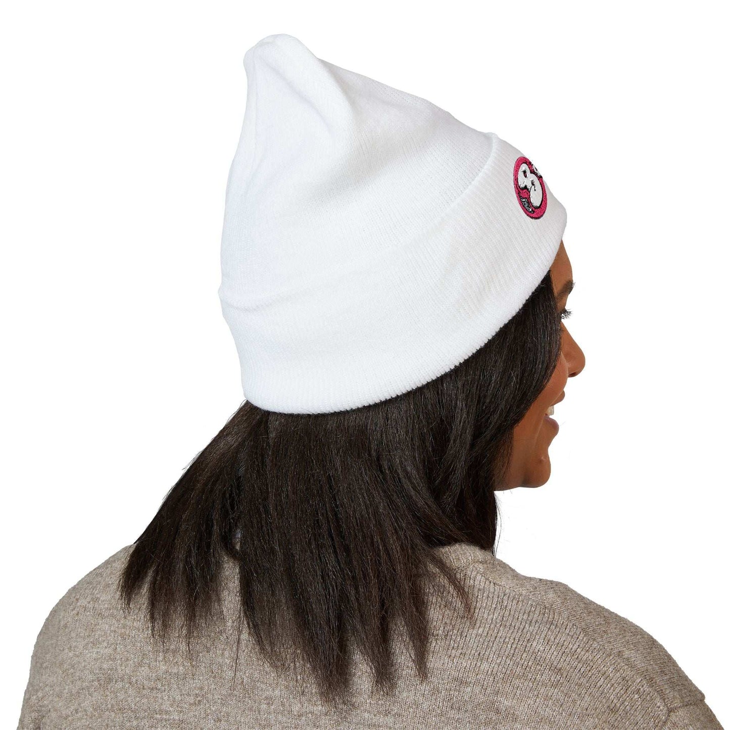 Embroidered 'Boojtious' Cuffed Beanie — Cute Pink Logo Winter Hat