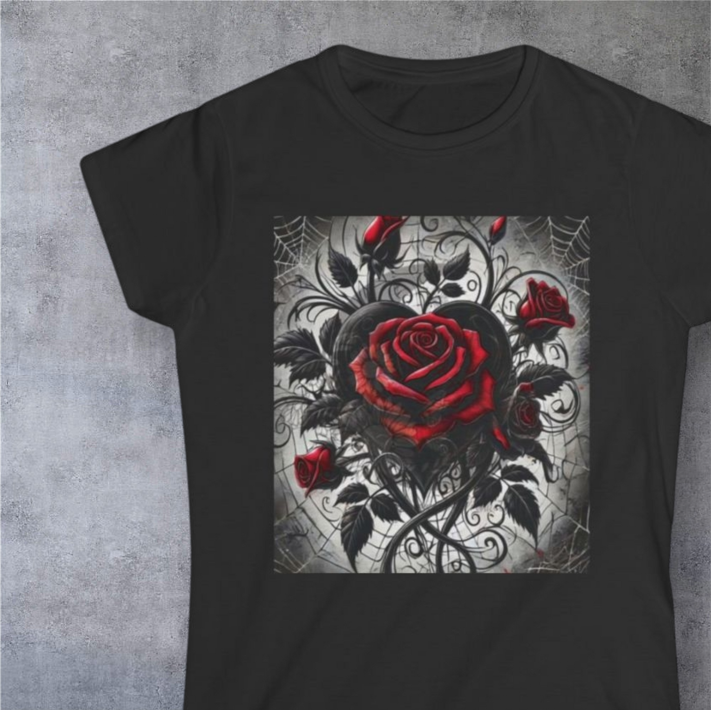 Gothic Red Rose Women's Tee — Romantic Skull Love Poem Back Print