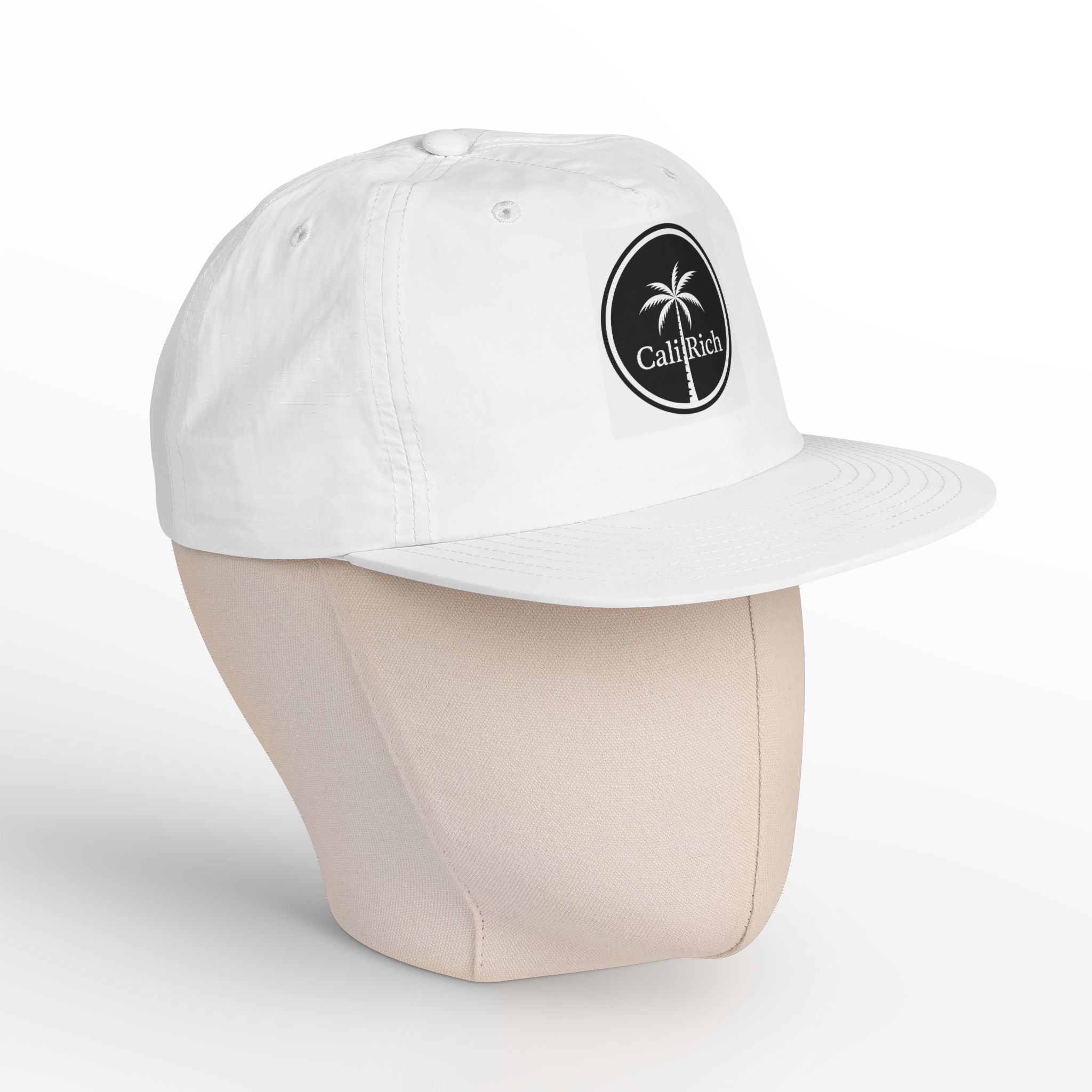 CaliRich Palm Logo Surf Cap — White Snapback Beach Hat