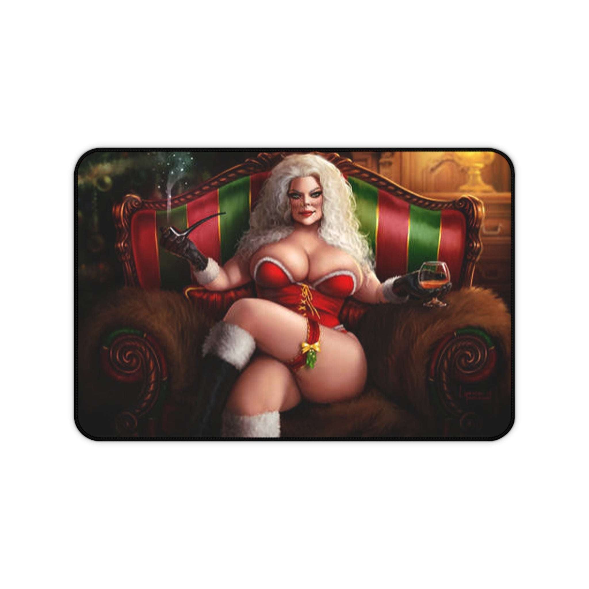 Sexy Santa Pinup Desk Mat — Christmas Curvy Holiday Gaming Mouse Pad