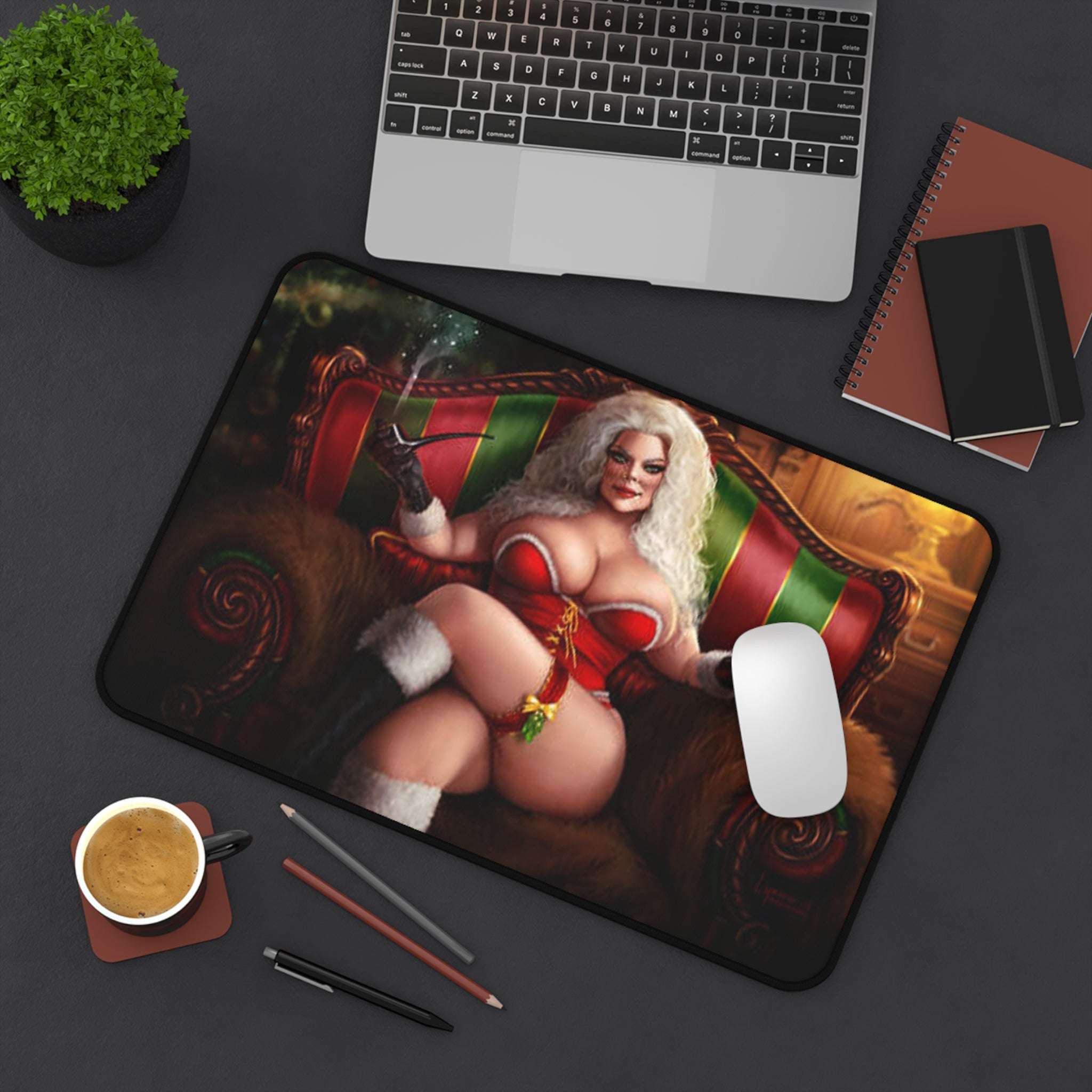 Sexy Santa Pinup Desk Mat — Christmas Curvy Holiday Gaming Mouse Pad