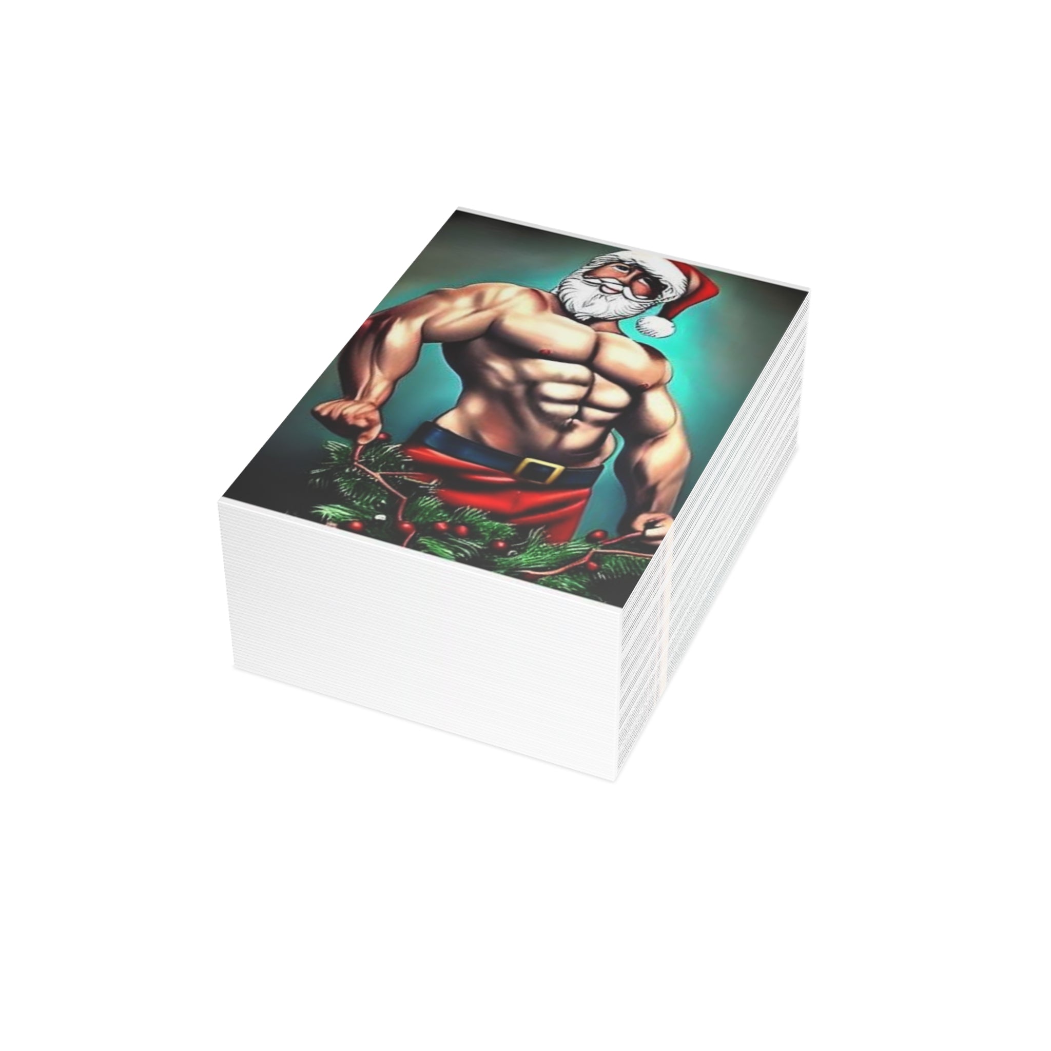 Muscular Santa Christmas Greeting Card — Funny Sexy Holiday Card (1/10/30/50 pcs)