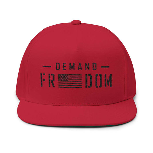 Flat Bill Cap - "Demand Freedom" Embroidered American Flag Snapback