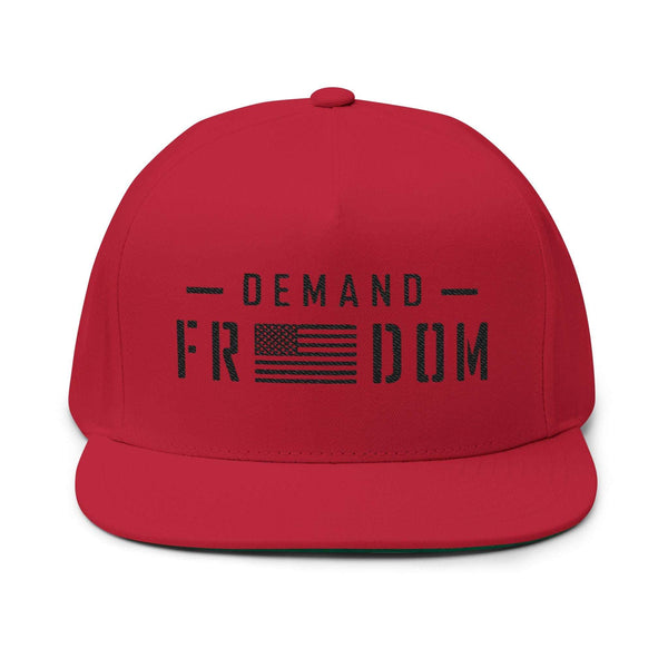 Flat Bill Cap - "Demand Freedom" Embroidered American Flag Snapback