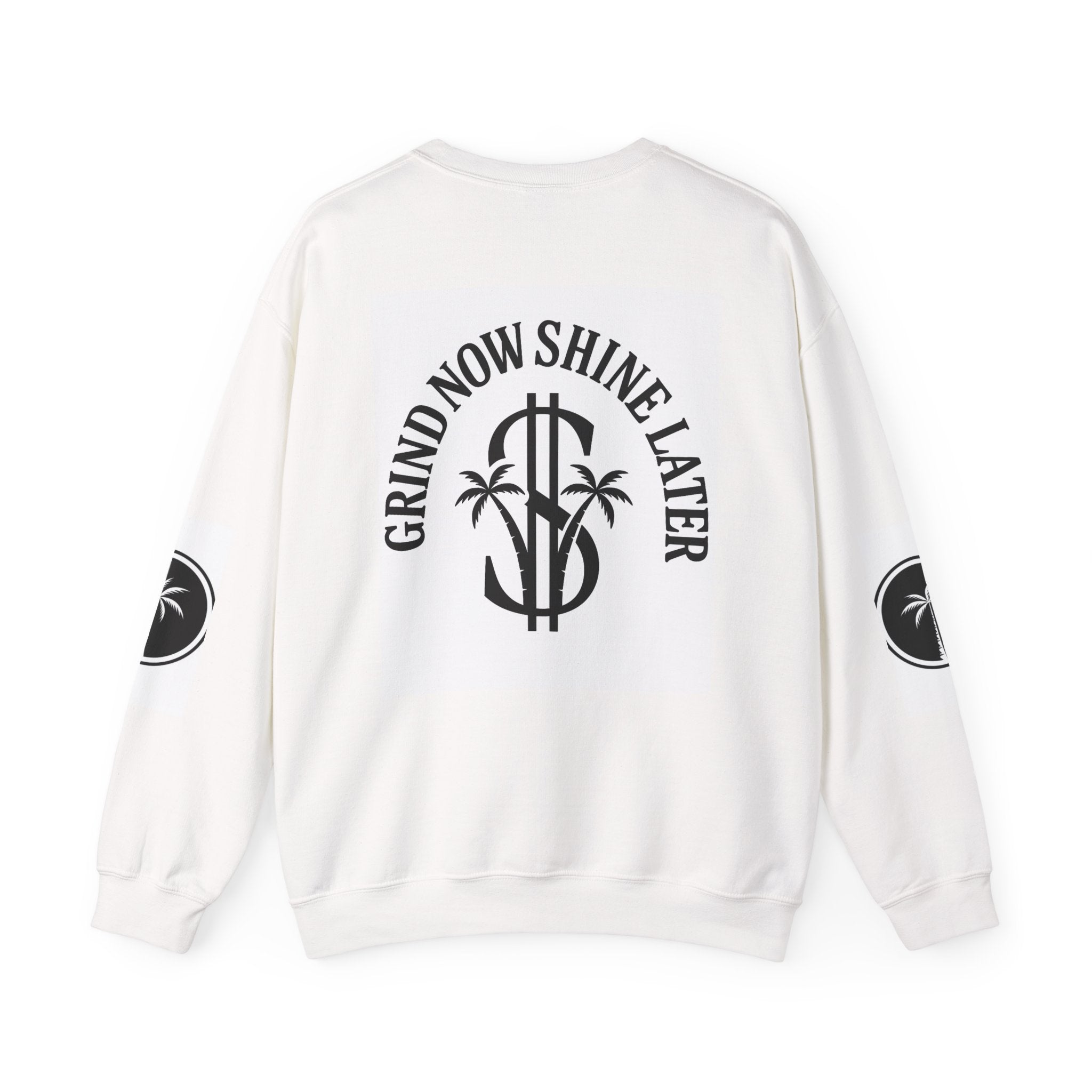 Grind Now Shine Later Sweatshirt  Cali Rich Crewneck  Motivational Streetwear with Palm Tree Logo