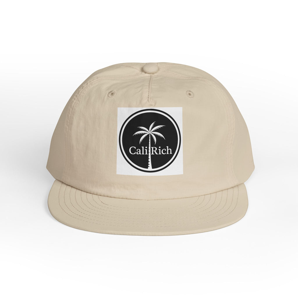 CaliRich Palm Logo Surf Cap — White Snapback Beach Hat