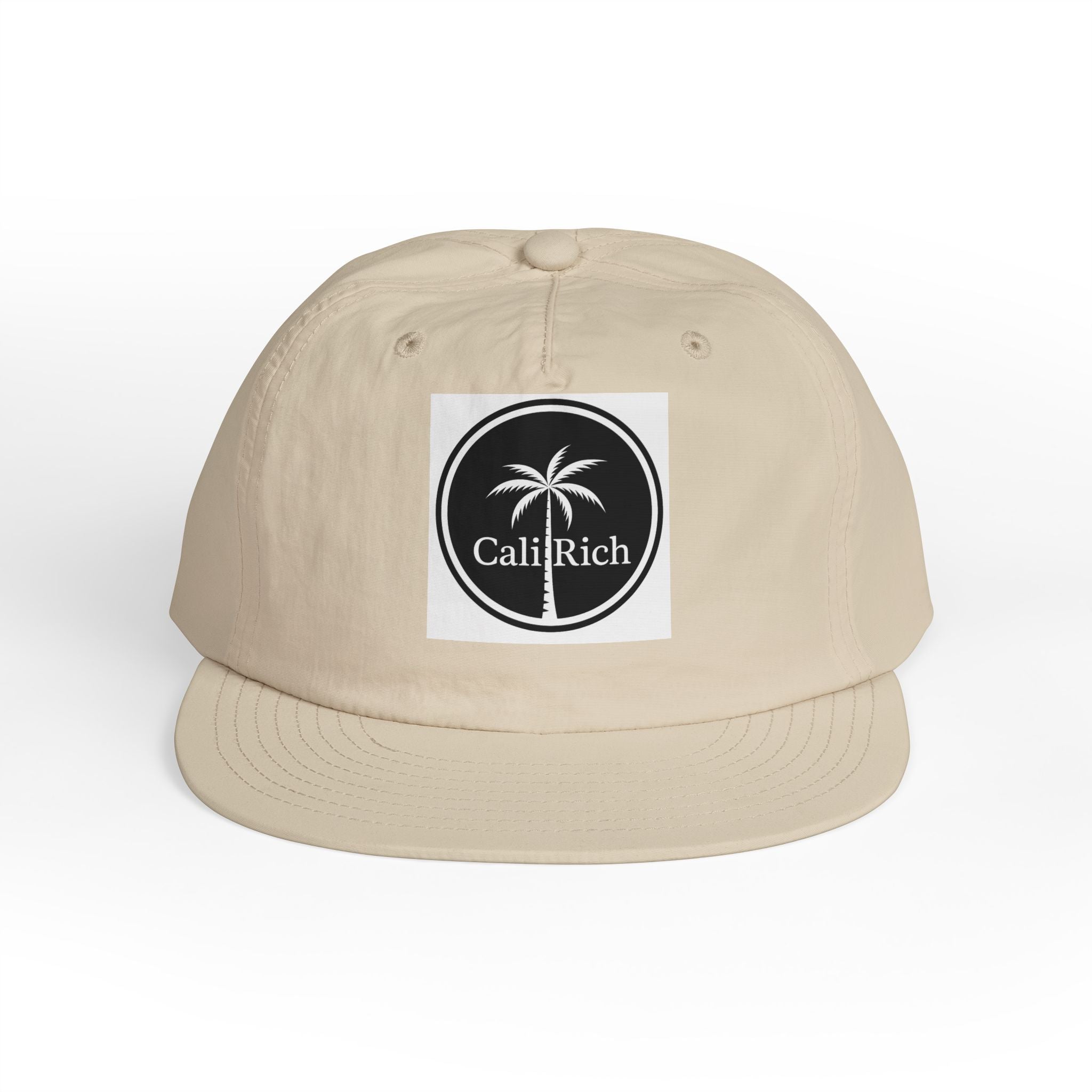 CaliRich Palm Logo Surf Cap — White Snapback Beach Hat
