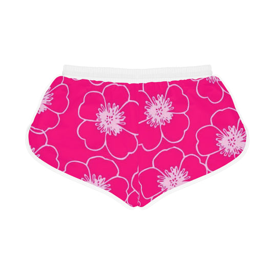 Pink Floral Women's Relaxed Shorts — Hot Pink Blossom Print