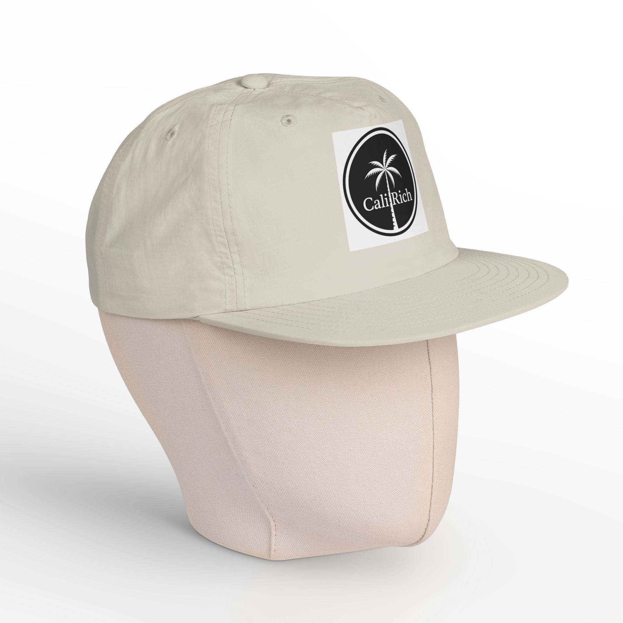 CaliRich Palm Logo Surf Cap — White Snapback Beach Hat