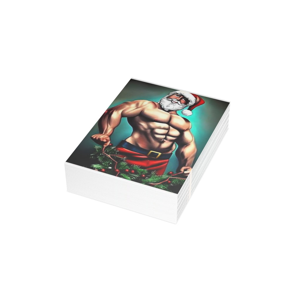 Muscular Santa Christmas Greeting Card — Funny Sexy Holiday Card (1/10/30/50 pcs)