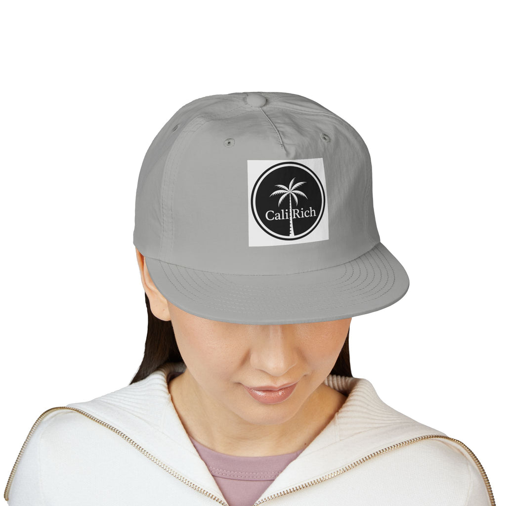 CaliRich Palm Logo Surf Cap — White Snapback Beach Hat