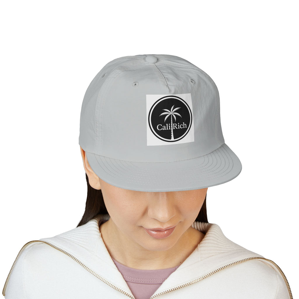 CaliRich Palm Logo Surf Cap — White Snapback Beach Hat