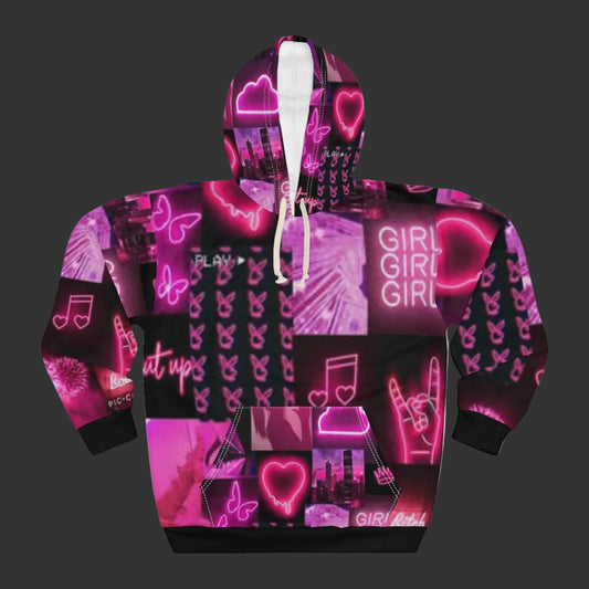 Neon Collage Hoodie — Pink Aesthetic "GIRL" Pullover