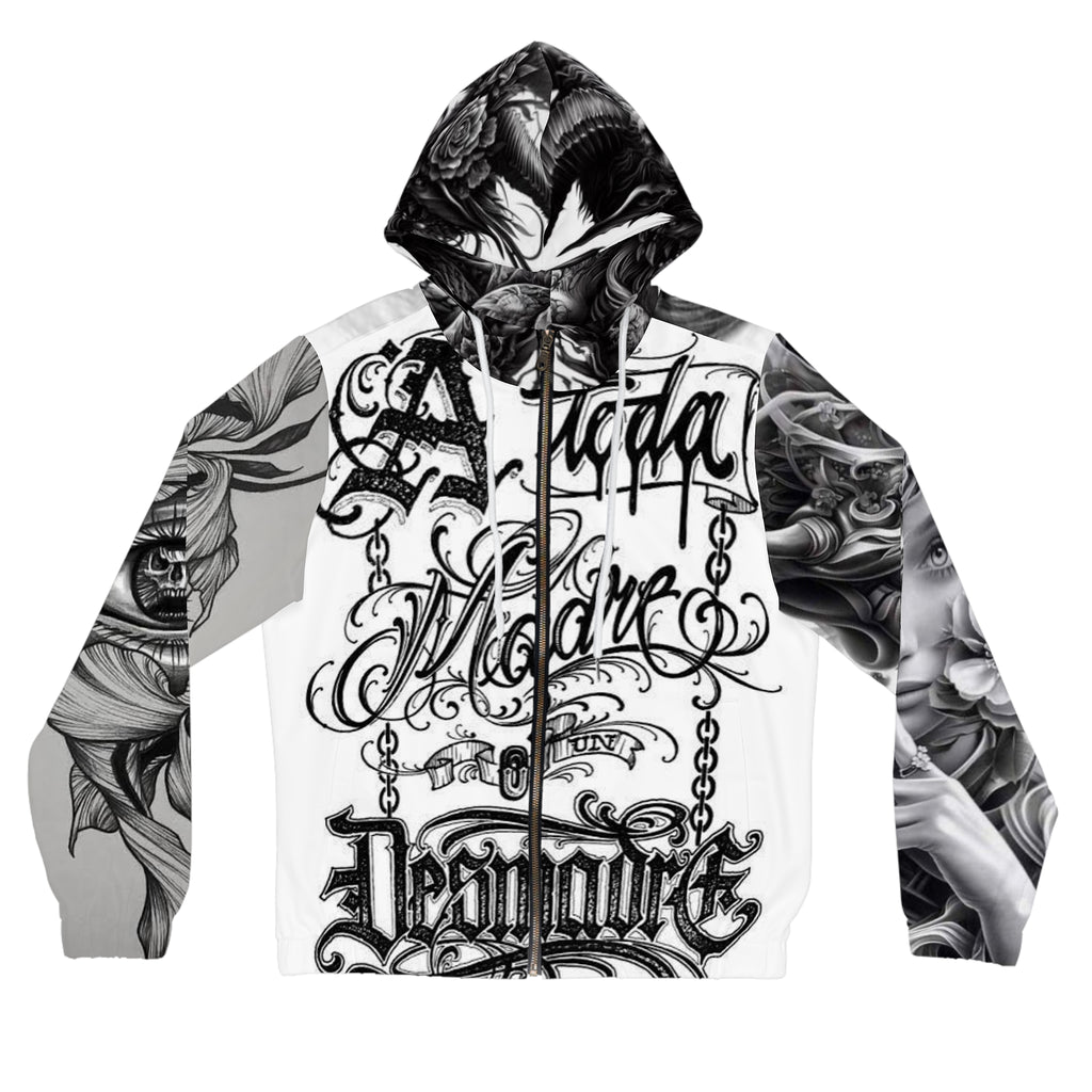 Graphic Zip Hoodie — Chicano Chola Art Tattoo-Inspired Women’s Full-Zip Hoodie
