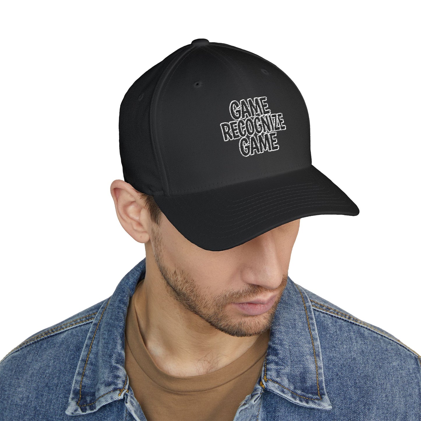 Embroidered 'Game Recognize Game' Cap — Structured Closed-Back Baseball Hat