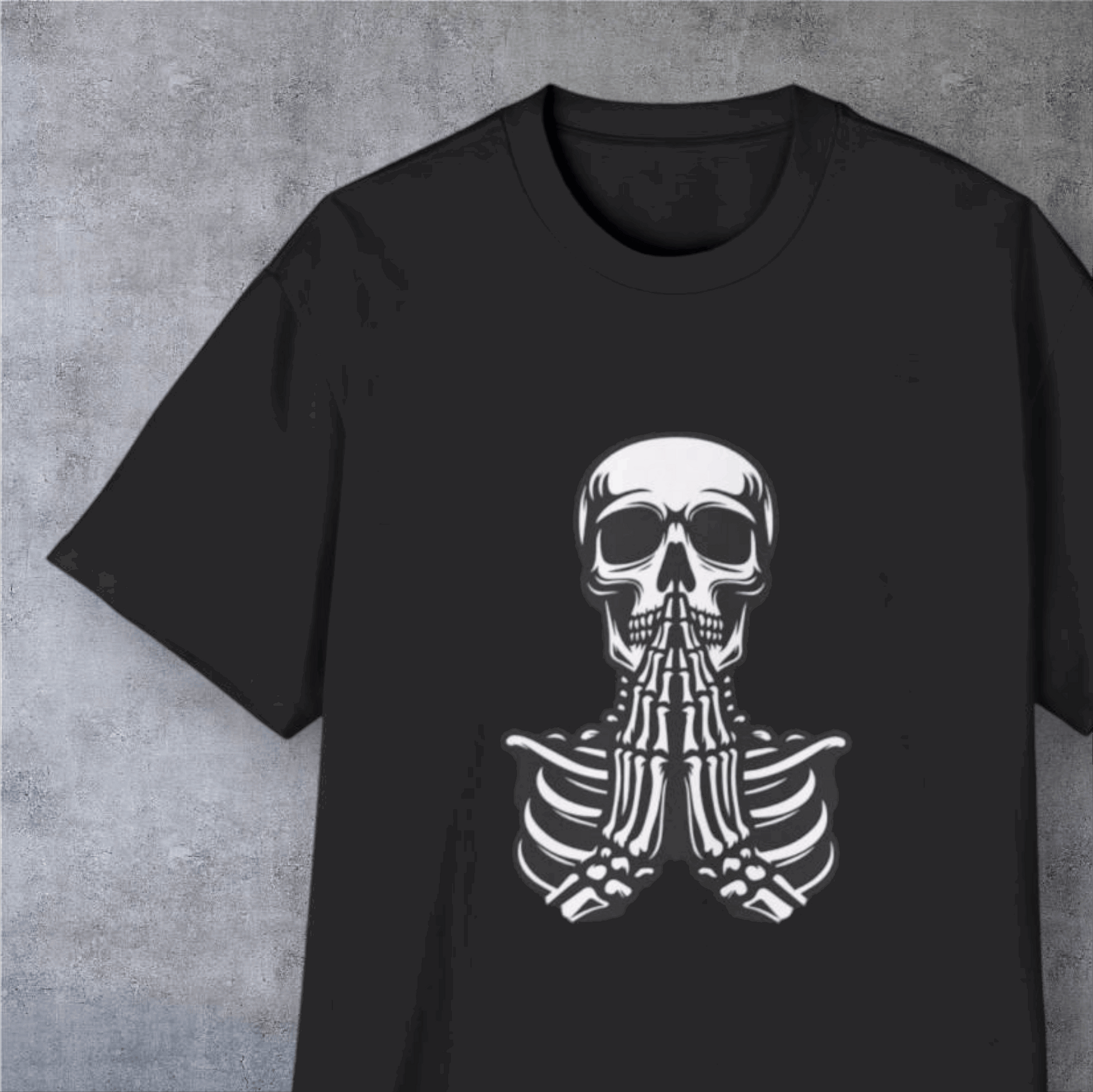 Skull Prayer Graphic Tee — Oversized Men’s Skull Front & Back Shirt