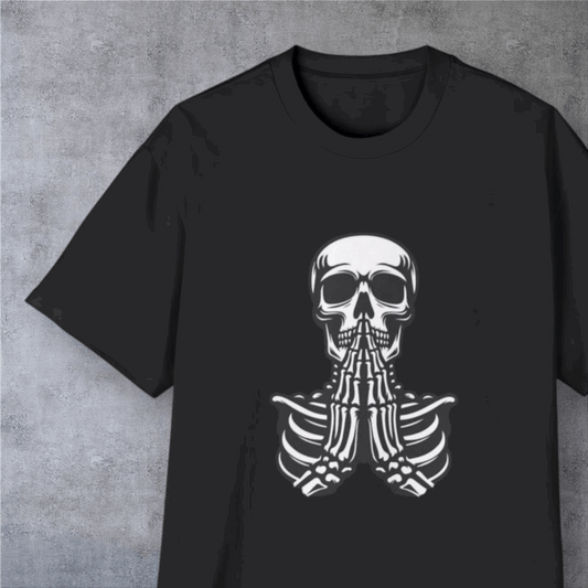 Skull Prayer Graphic Tee — Oversized Men’s Skull Front & Back Shirt