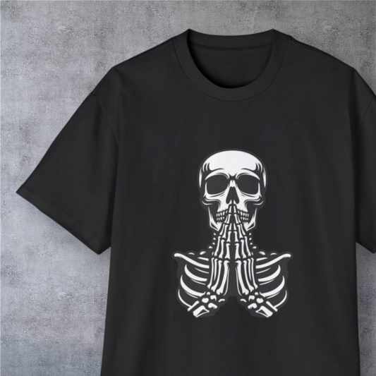 Skull Prayer Graphic Tee — Oversized Men’s Skull Front & Back Shirt