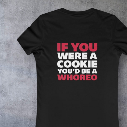 Oreo-Inspired Graphic Tee — Colorful Cookie Design with 'IF YOU WHOREO' Slogan
