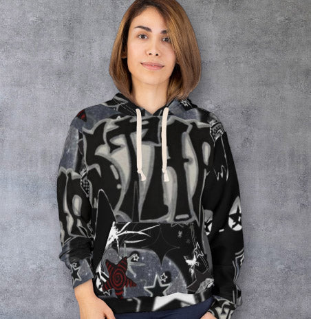 Graffiti Star Hoodie – All-Over Print Urban Streetwear Pullover