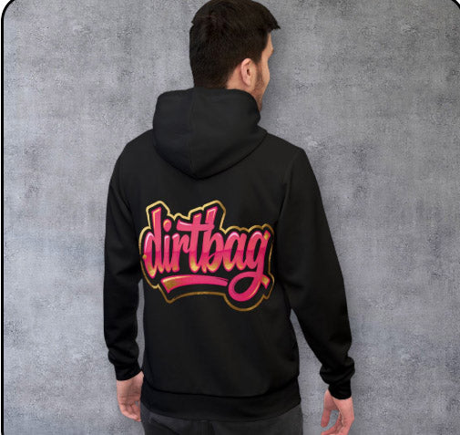 Dirtbag Graphic Hoodie — Retro Script Back Print Athletic Pullover