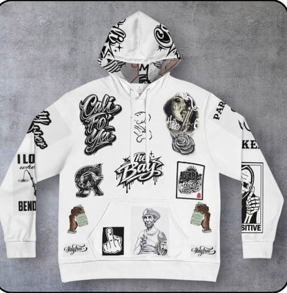 Graphic Hoodie — All-Over-Print Streetwear with Stoner & Cali Patch Designs