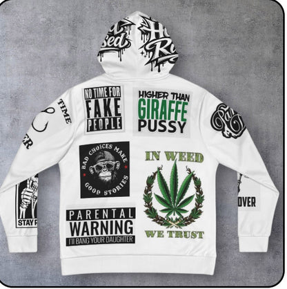 Graphic Hoodie — All-Over-Print Streetwear with Stoner & Cali Patch Designs