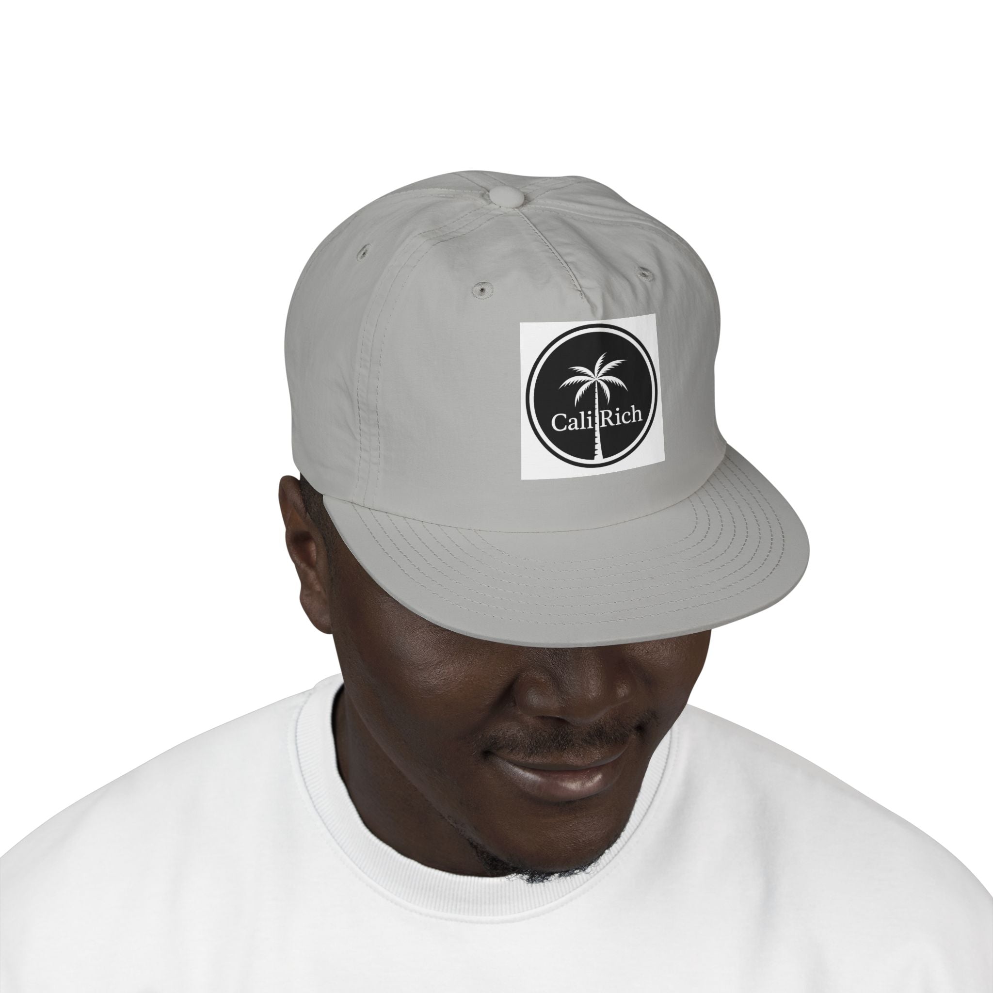 CaliRich Palm Logo Surf Cap — White Snapback Beach Hat