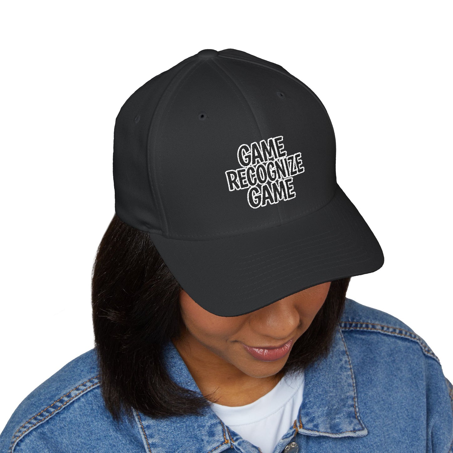 Embroidered 'Game Recognize Game' Cap — Structured Closed-Back Baseball Hat