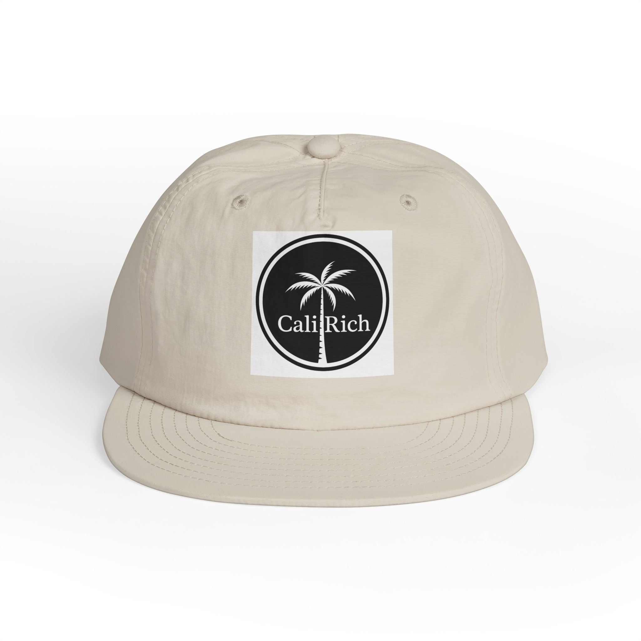 CaliRich Palm Logo Surf Cap — White Snapback Beach Hat