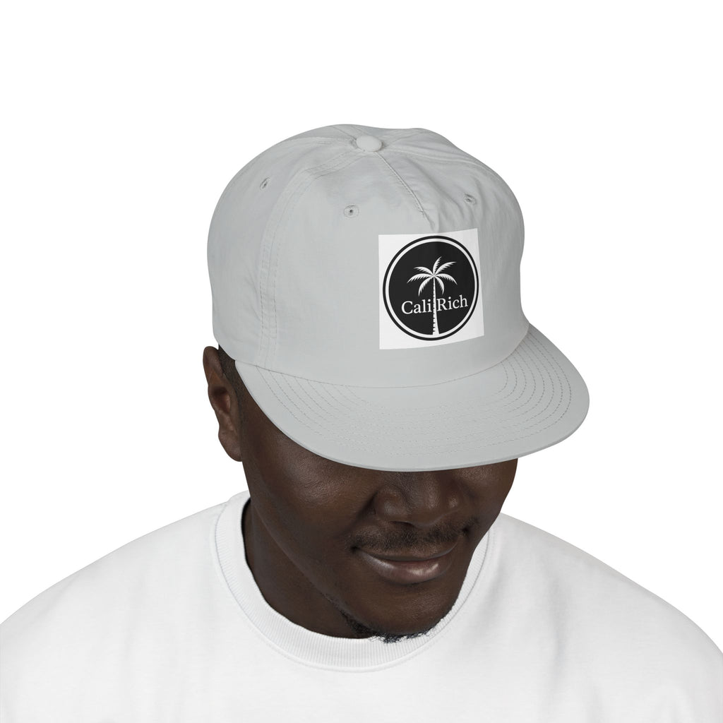 CaliRich Palm Logo Surf Cap — White Snapback Beach Hat