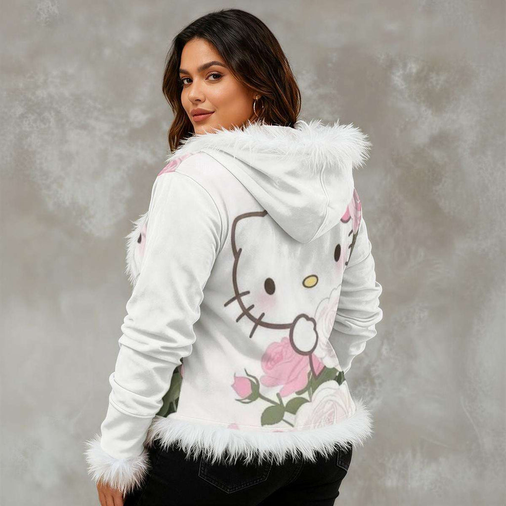 Cali Rich Faux Fur Trim Hoodie - Velvet Floral Streetwear