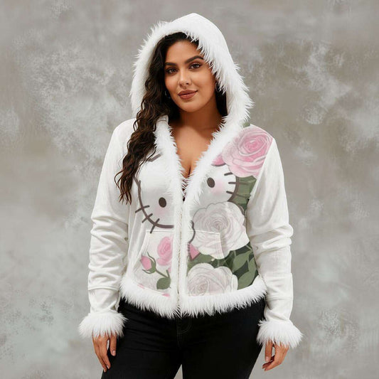 Cali Rich Faux Fur Trim Hoodie - Velvet Floral Streetwear