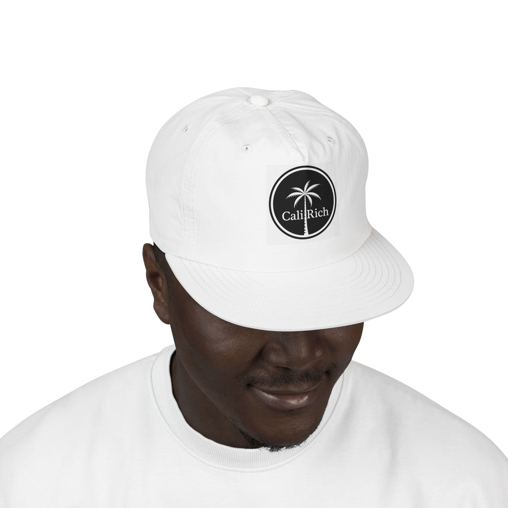 CaliRich Palm Logo Surf Cap — White Snapback Beach Hat
