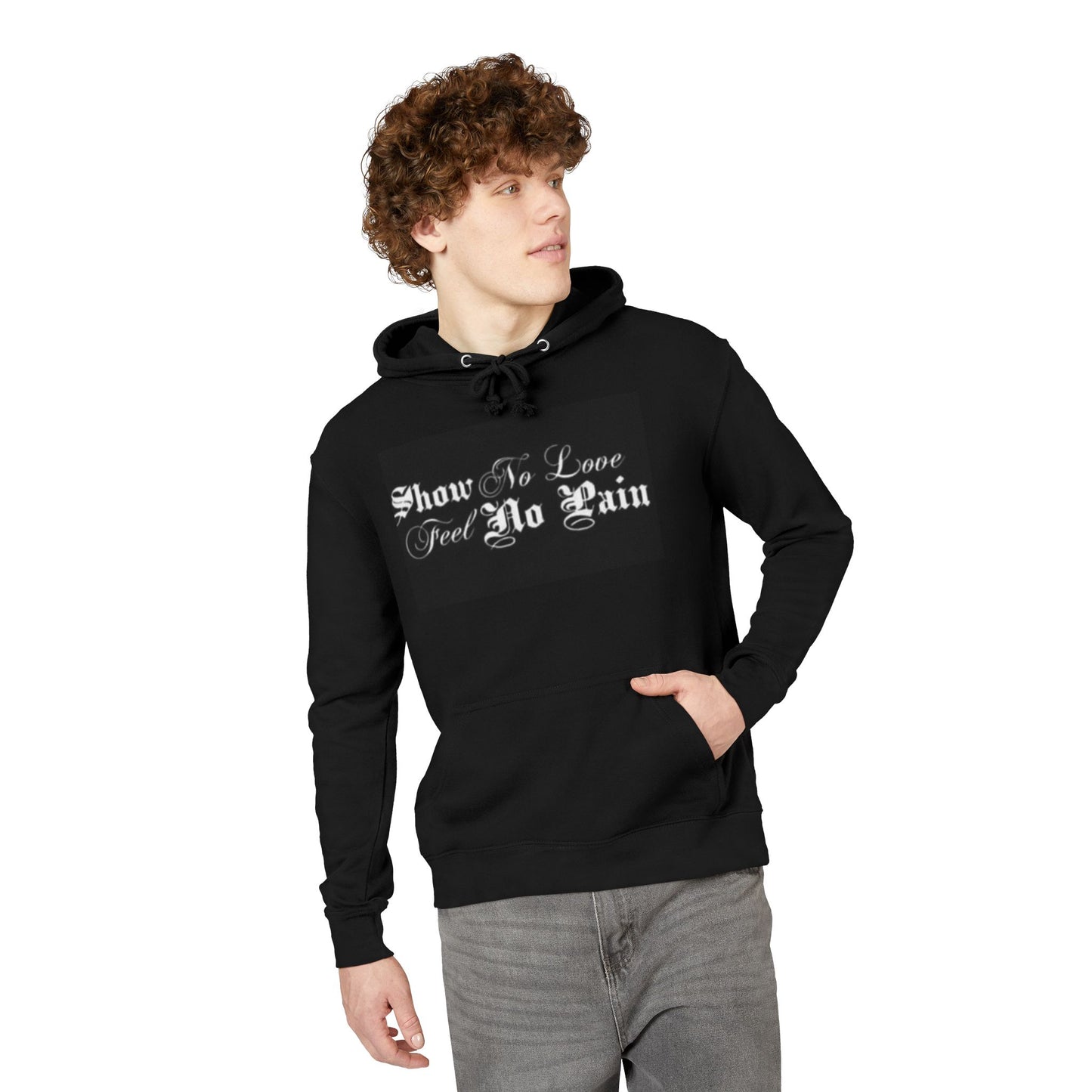 Show No Love, Feel No Pain Hoodie — Gothic Script Black Pullover