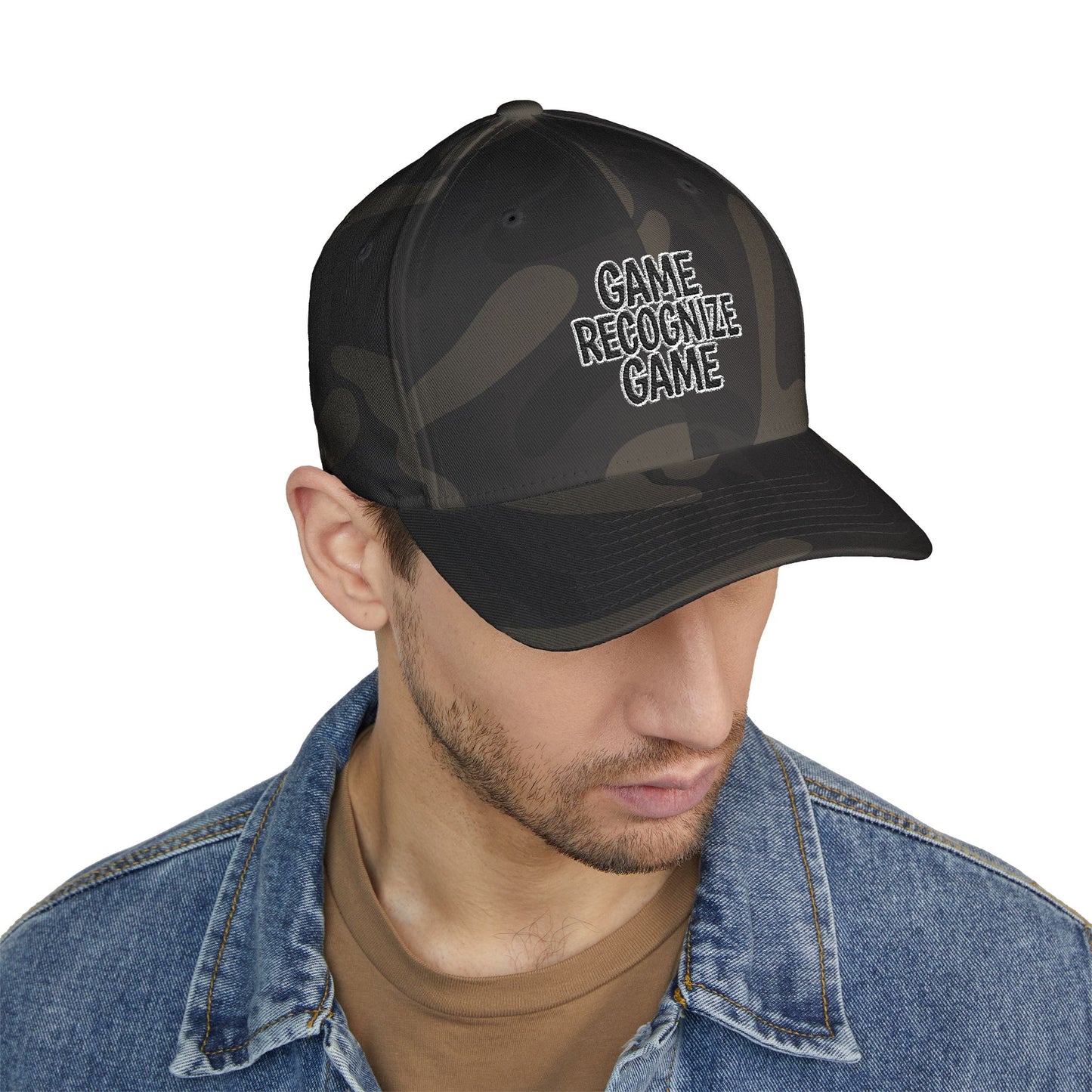 Embroidered 'Game Recognize Game' Cap — Structured Closed-Back Baseball Hat