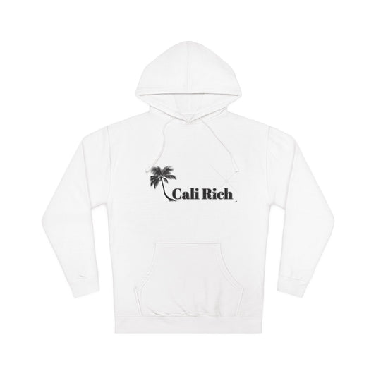 Cali Rich Hoodie White Unisex Sweatshirt with Hustle Now Shine Later Graphic, California Urban Streetwear Jumper, Beach Vibes Pullover, West