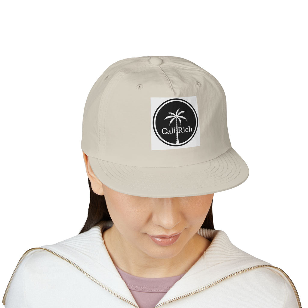 CaliRich Palm Logo Surf Cap — White Snapback Beach Hat
