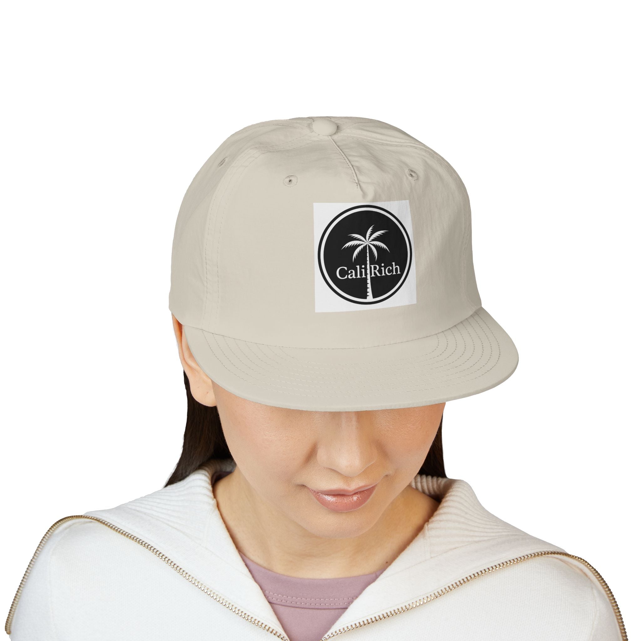 CaliRich Palm Logo Surf Cap — White Snapback Beach Hat