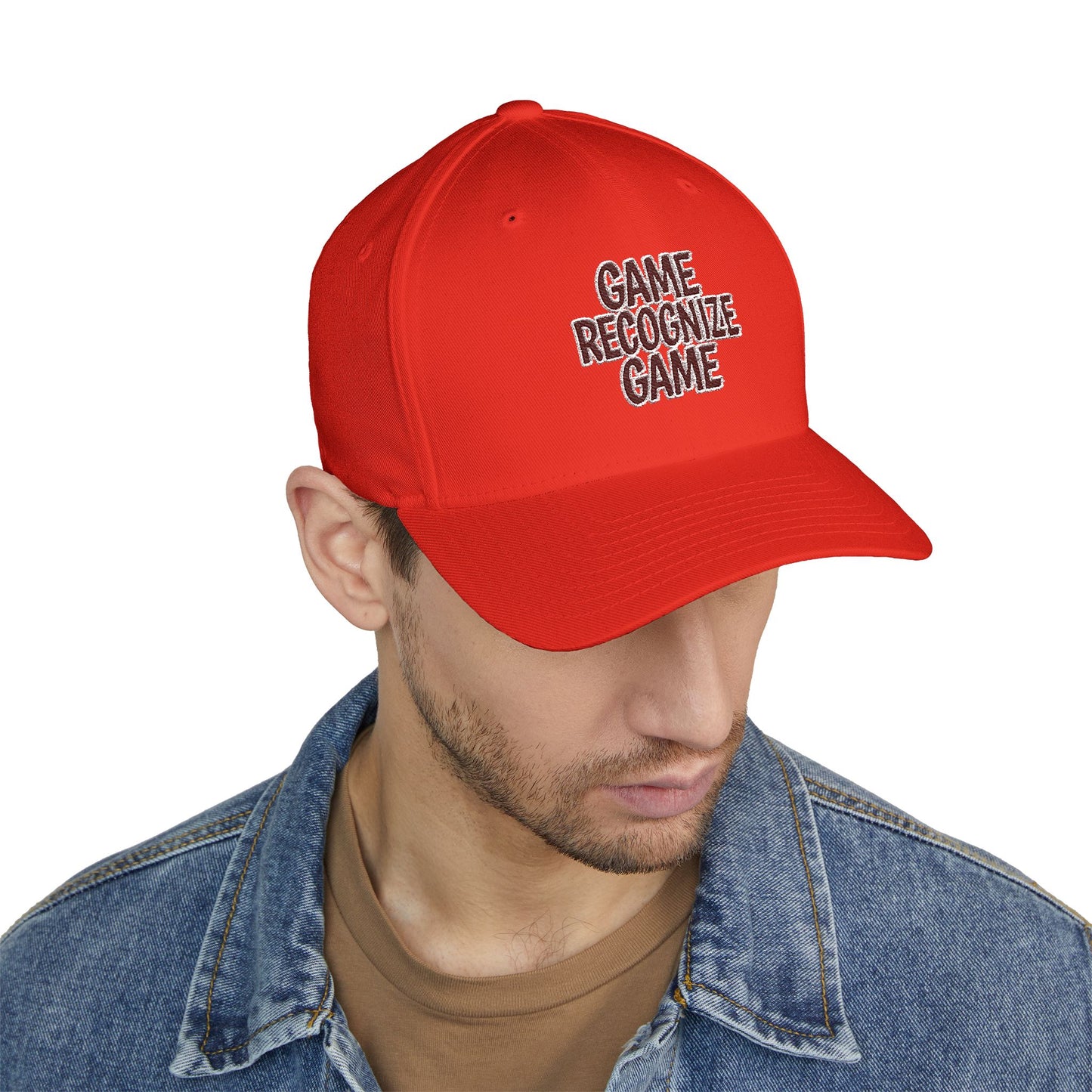 Embroidered 'Game Recognize Game' Cap — Structured Closed-Back Baseball Hat