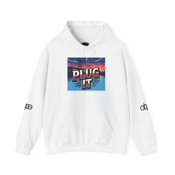 Hoodie — Retro 'Plug It' Graphic Hoodie with Colorful Duck Character