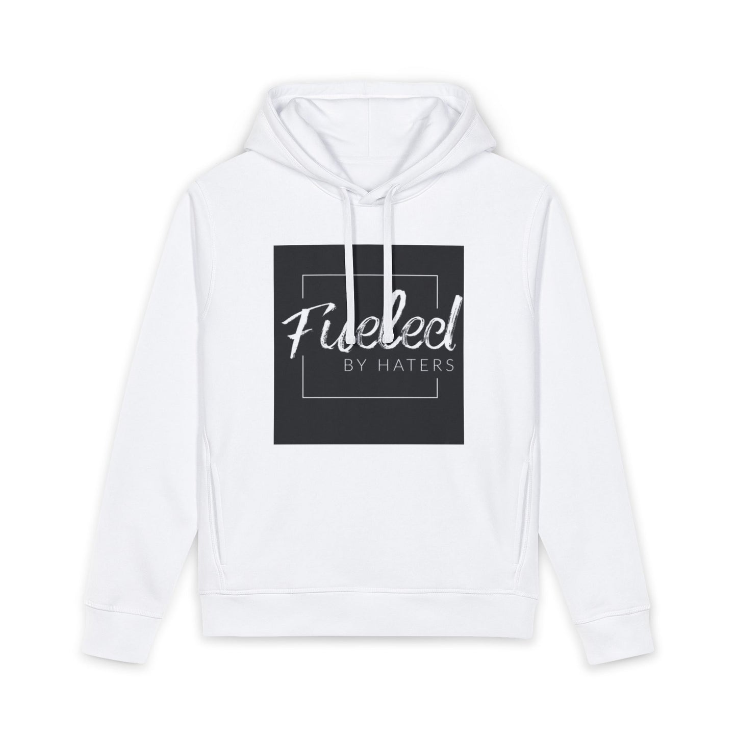 Fueled By Haters Hoodie — Minimal Square Graphic Organic Pullover