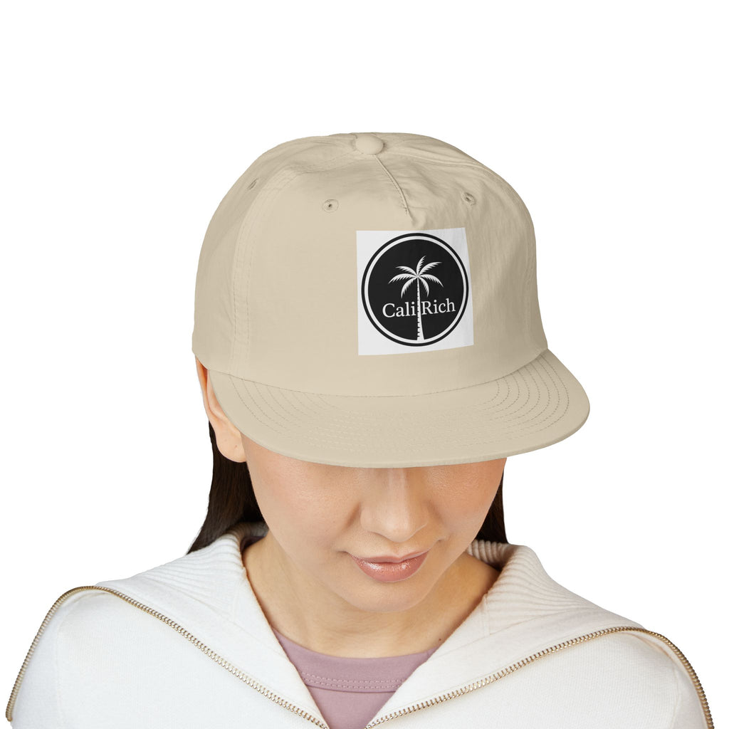 CaliRich Palm Logo Surf Cap — White Snapback Beach Hat