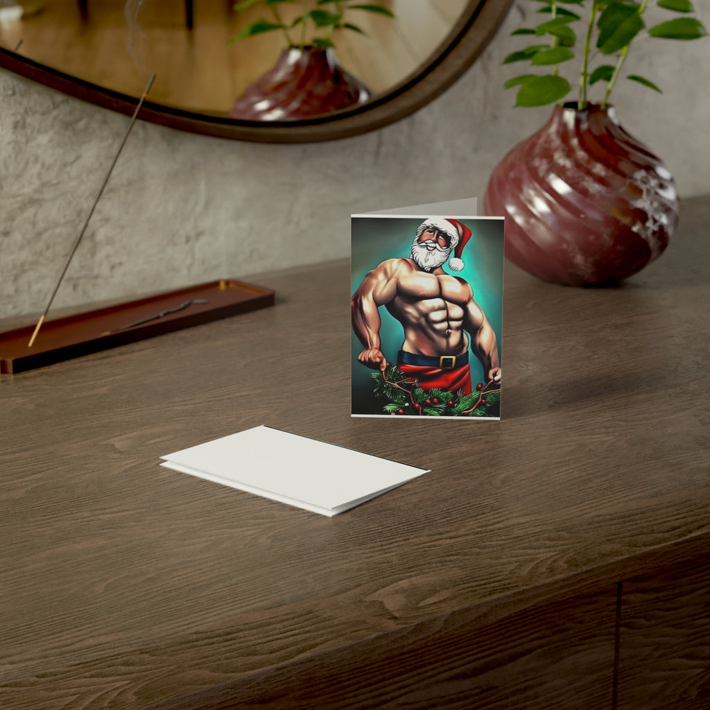 Muscular Santa Christmas Greeting Card — Funny Sexy Holiday Card (1/10/30/50 pcs)