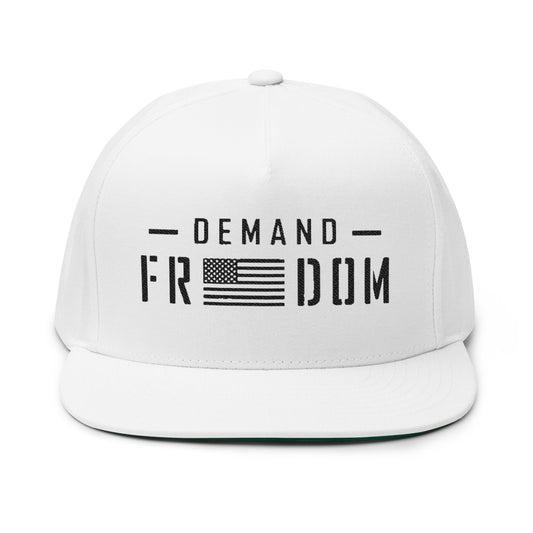 Flat Bill Cap - "Demand Freedom" Embroidered American Flag Snapback
