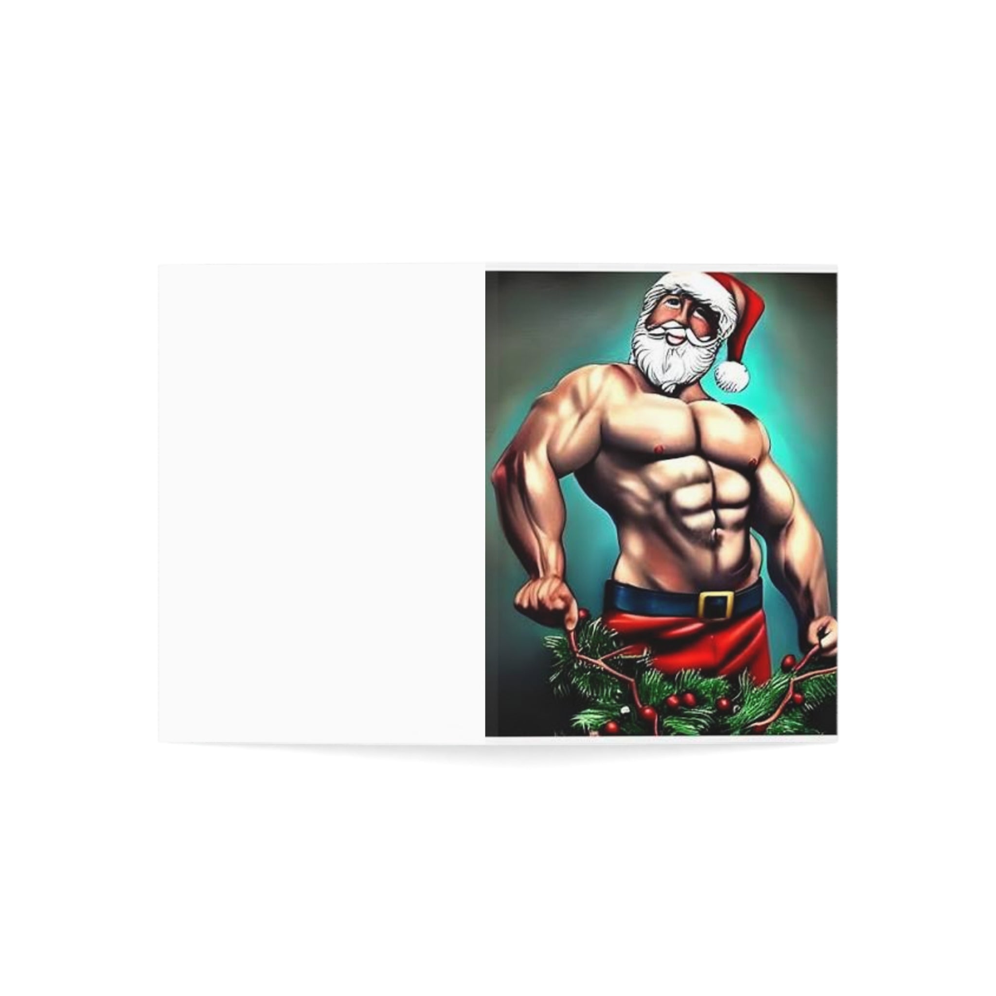 Muscular Santa Christmas Greeting Card — Funny Sexy Holiday Card (1/10/30/50 pcs)