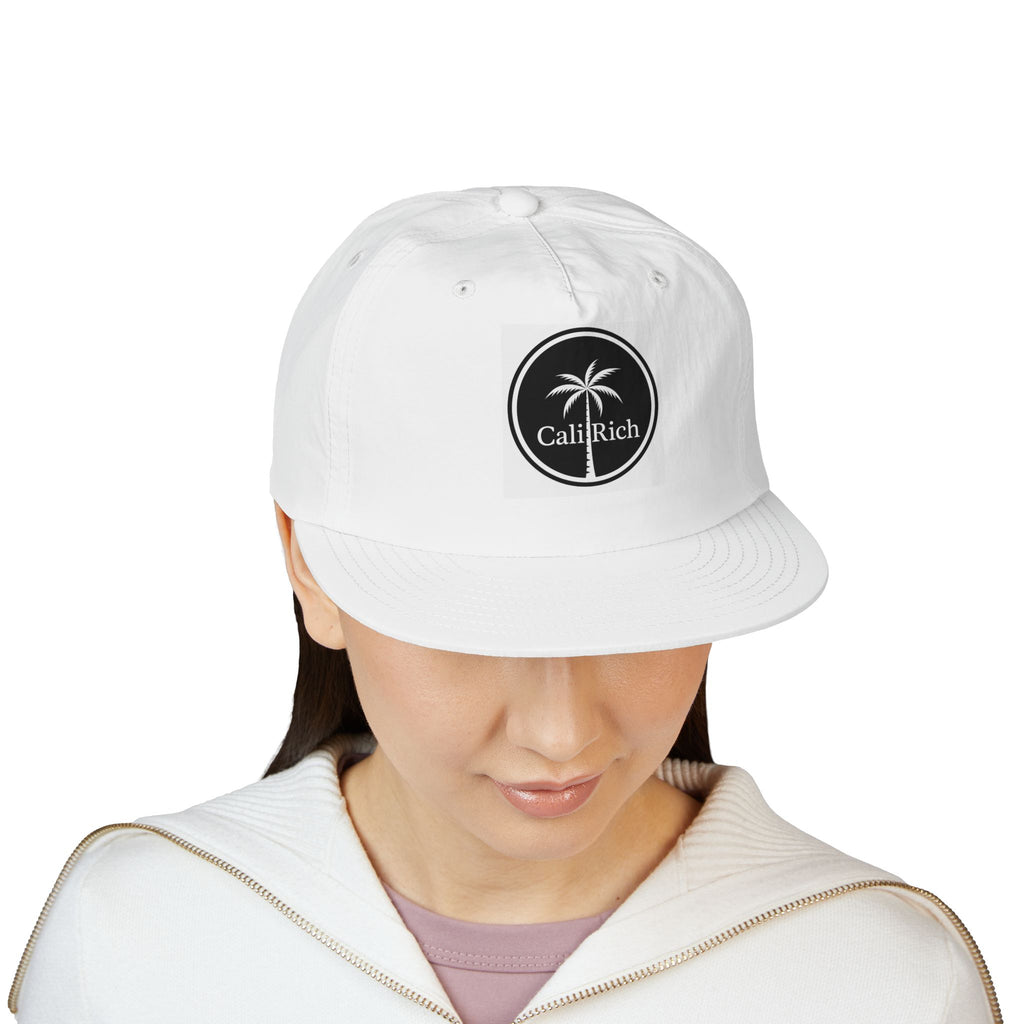 CaliRich Palm Logo Surf Cap — White Snapback Beach Hat