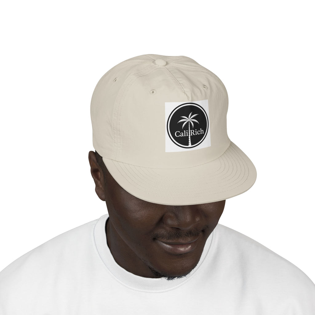 CaliRich Palm Logo Surf Cap — White Snapback Beach Hat