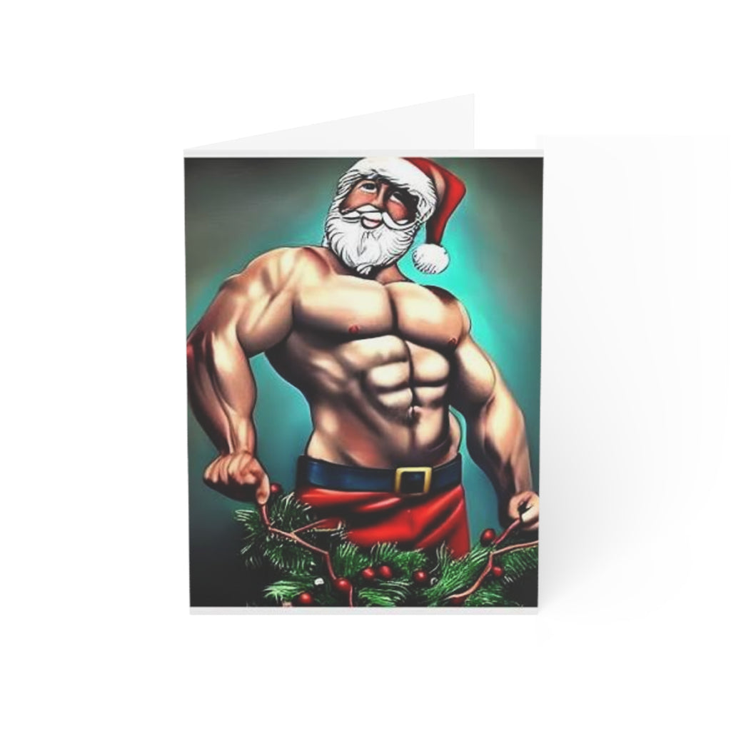 Muscular Santa Christmas Greeting Card — Funny Sexy Holiday Card (1/10/30/50 pcs)
