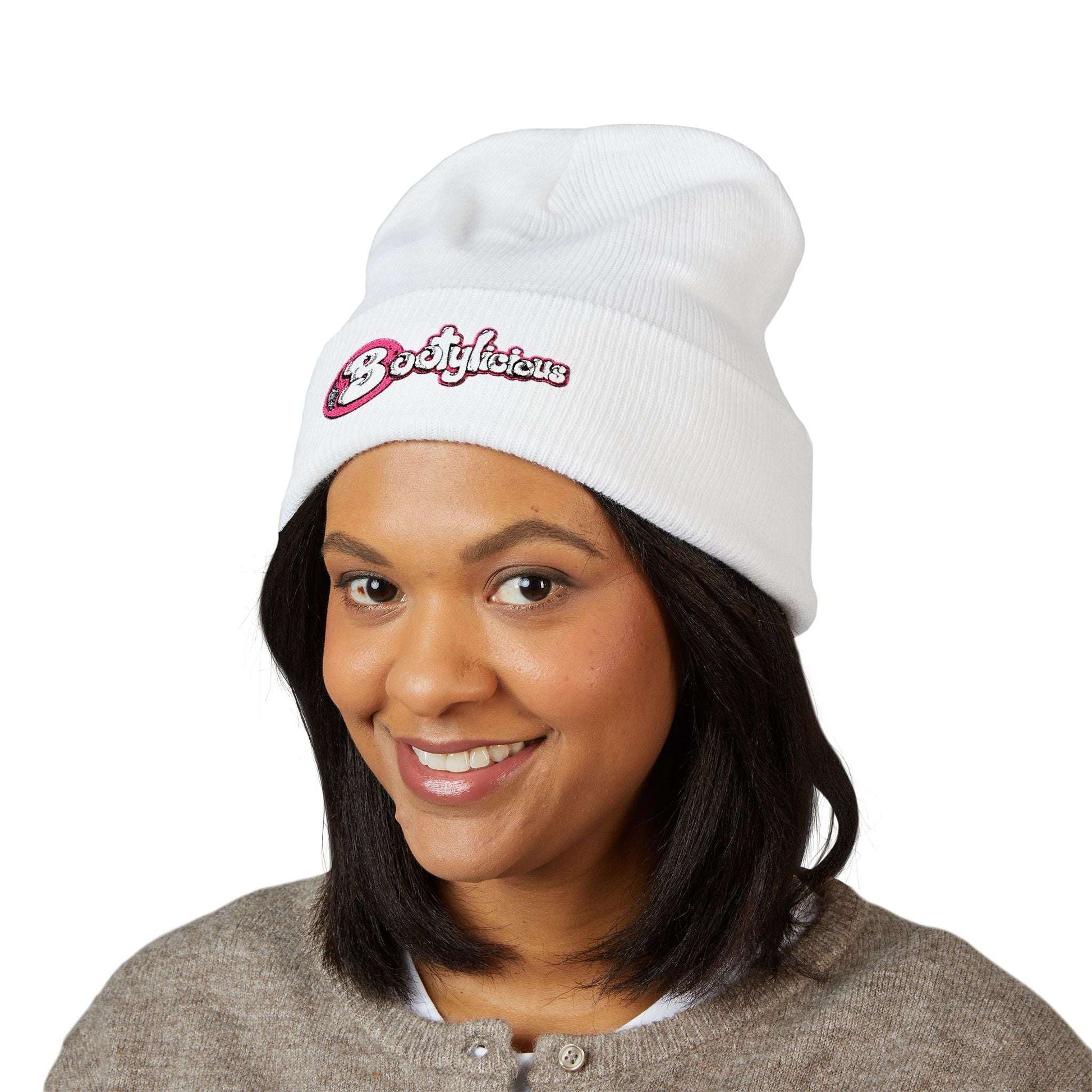 Embroidered 'Boojtious' Cuffed Beanie — Cute Pink Logo Winter Hat